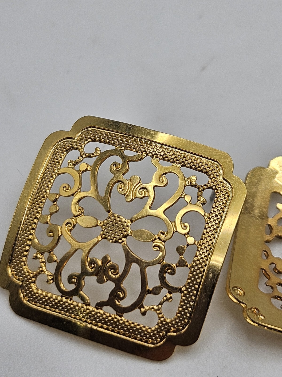 Vintage Gold Tone Scroll Cut Out Ornate Stud Earrings