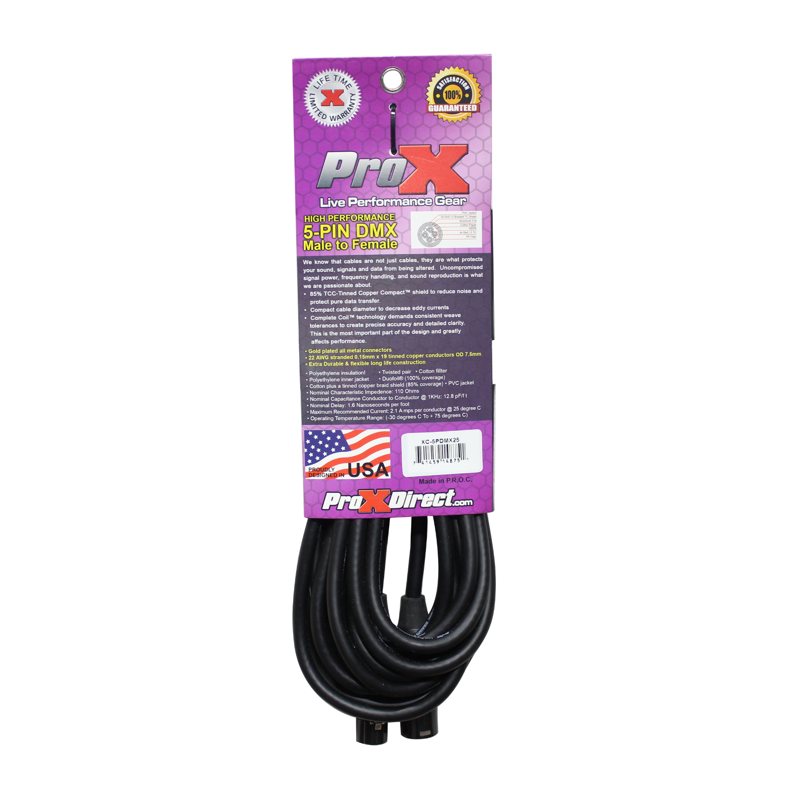10 ProX 5 Pin 25 ft High Performance Data Lighting DMX Cable