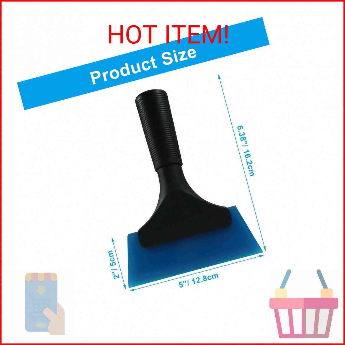 Hordion 2Pcs Small Squeegee 5" Rubber Blade Window Tint Squeegee Blue