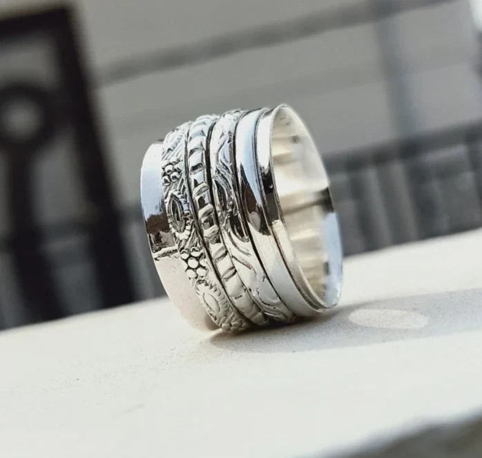 925 Sterling Silver, Solid Silver, Band Ring, Wide Spinner Band Ring