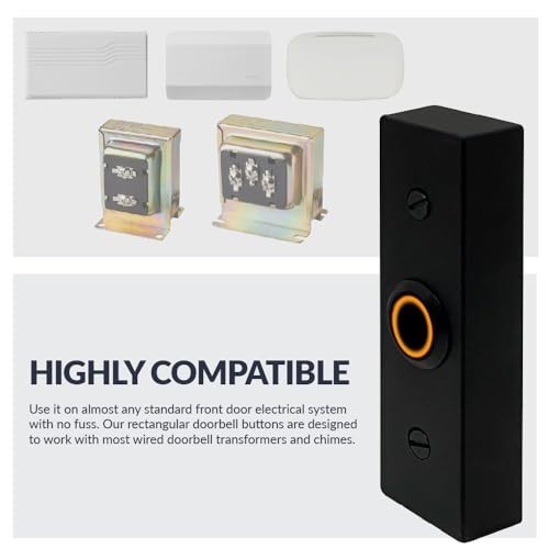 Wired Doorbell Button Rectangular LED Light Metal Surface Mount Black For Chime