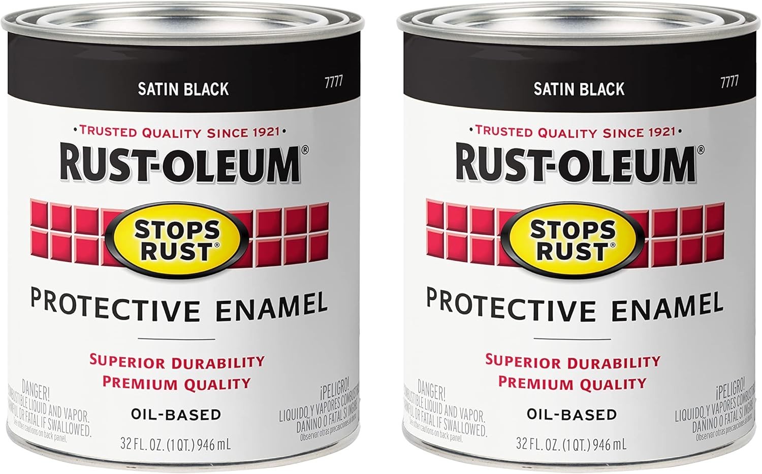 7777502-2PK Stops Rust Brush on Paint, 1 Quarts (Pack of 2), Satin Black