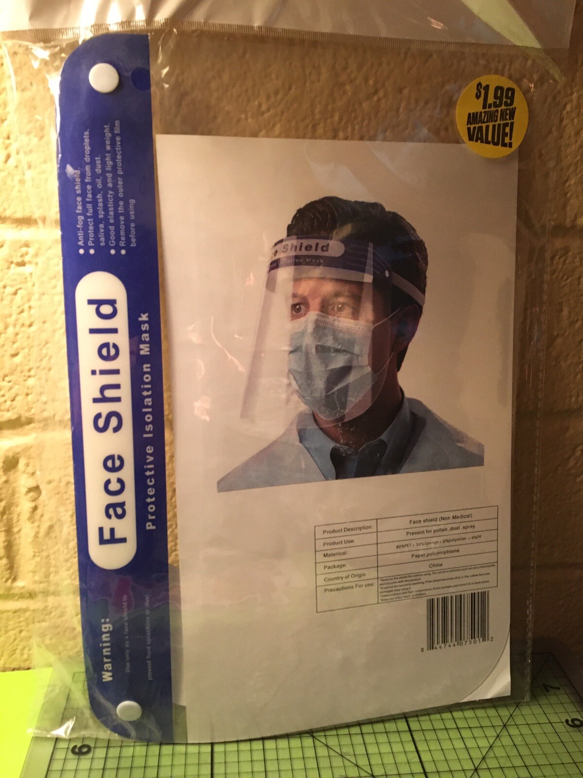 Protective Face Shield, clear panel & elastic head band, padded forehead area