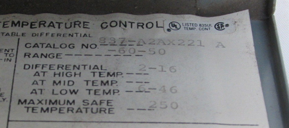 ALLEN BRADLEY 837-A2X221 TEMPERATURE CONTROLLER RANGE -60-50° ***XLNT***
