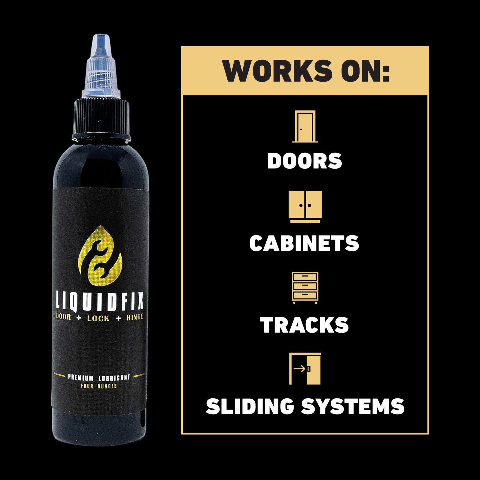 LiquidFix Door, Lock, and Hinge Lubricant | 4 oz Dropper + 0.5 Needle 1 Pack