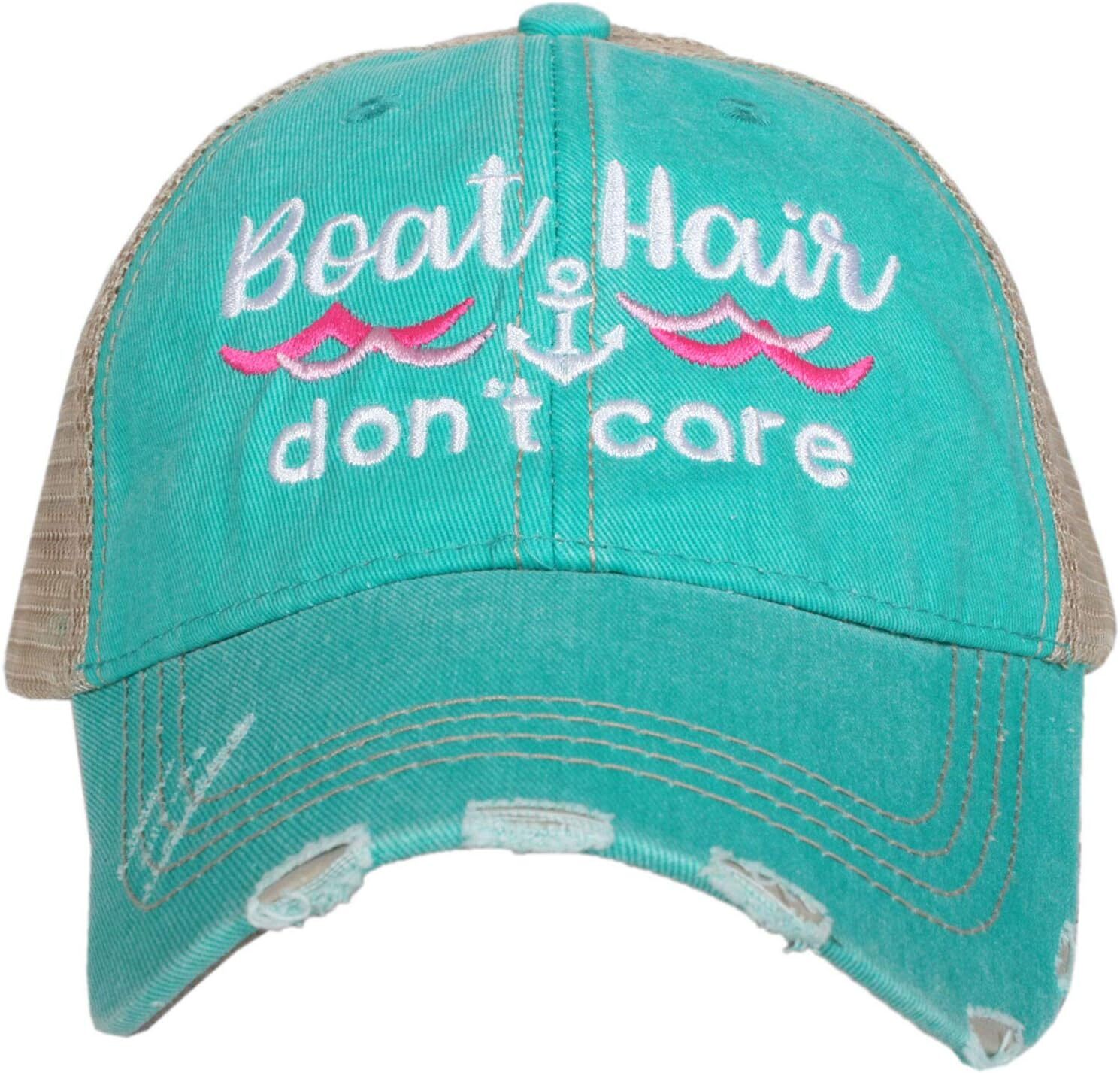 KATYDID Boat Hair Don’t Care Baseball Cap - Trucker One Size, Teal/Pink Waves