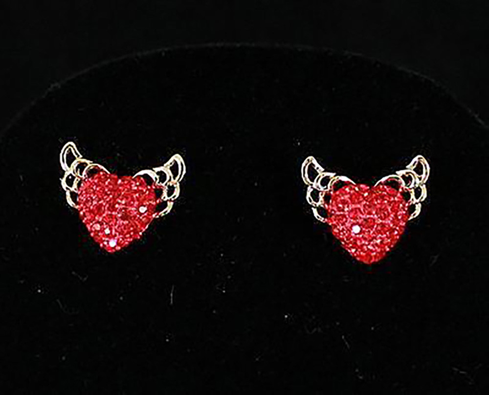 RED HEART WINGS AUSTRIAN CRYSTAL RHINESTONE EARRING EARRINGS STUD GP E1196