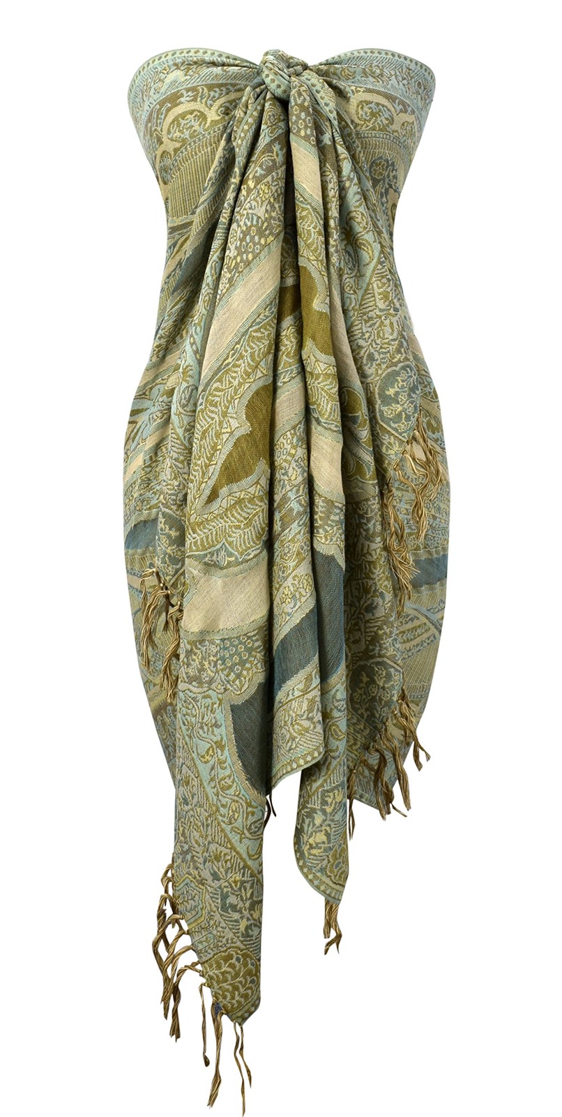 Womens Elegant Sheer Handmade Paisley Damask Pashmina Shawl Scarf (Teal Olive)