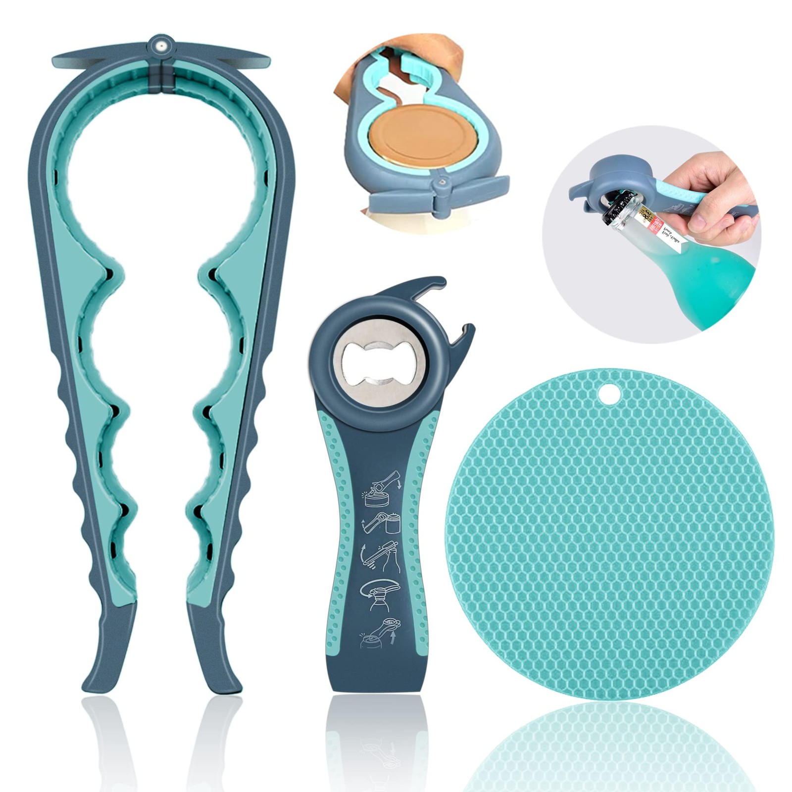 Jar Opener for Weak Hands, Seniors with Arthritis, 5 in 1 Multi Function Bott...