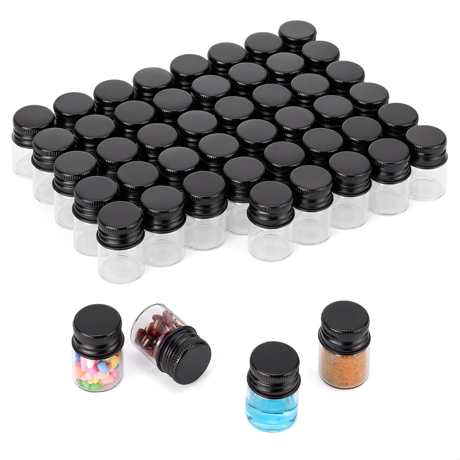 Kesell 49 Pack 5ml Clear Glass Bottles with Screw Aluminum Caps