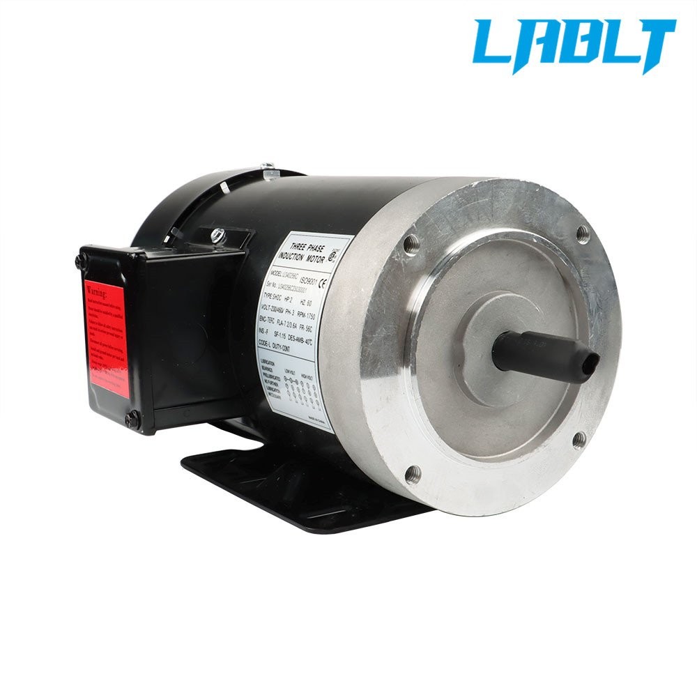 LABLT Electric Motor 2 HP Three Phase 56C Frame 1800 RPM TEFC 230 / 460 Volt