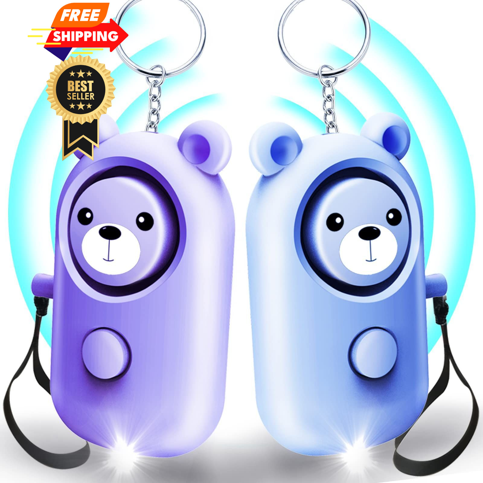 Personal Alarm Safe Sound for Women Kids Elders, 2 Pack Cute Blue+Purple