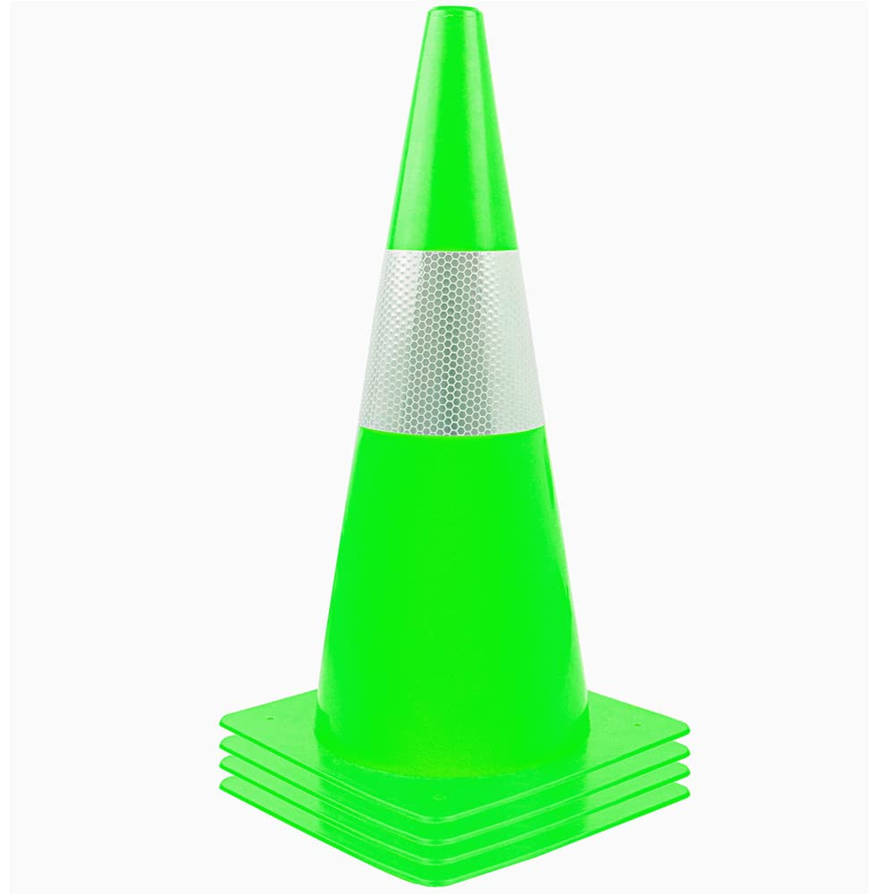 12 Inch Traffic Safety Cones with Reflective Collars,[4 Pack]Green Construction