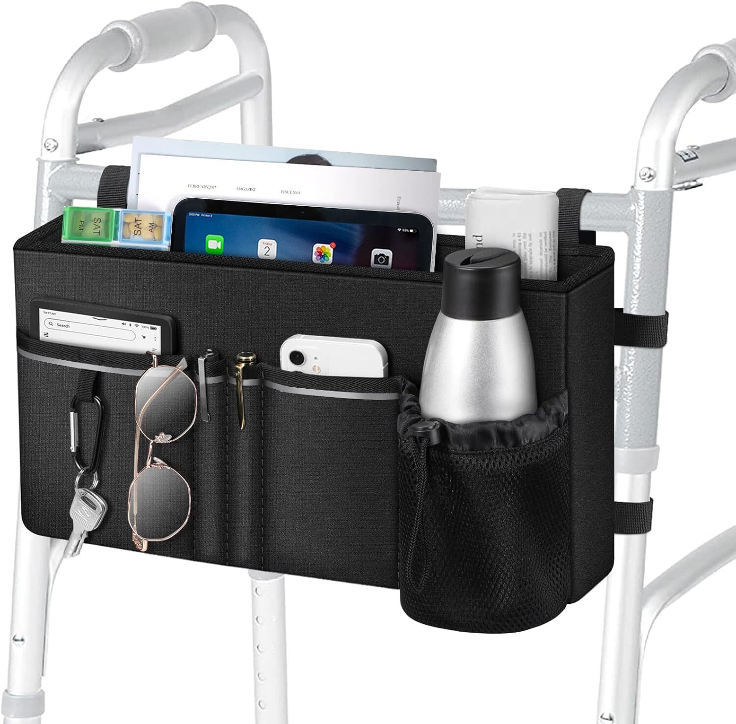 Large Walker Tote Bag Folding Walker Attachment Storage Basket Mobility Aid Acce