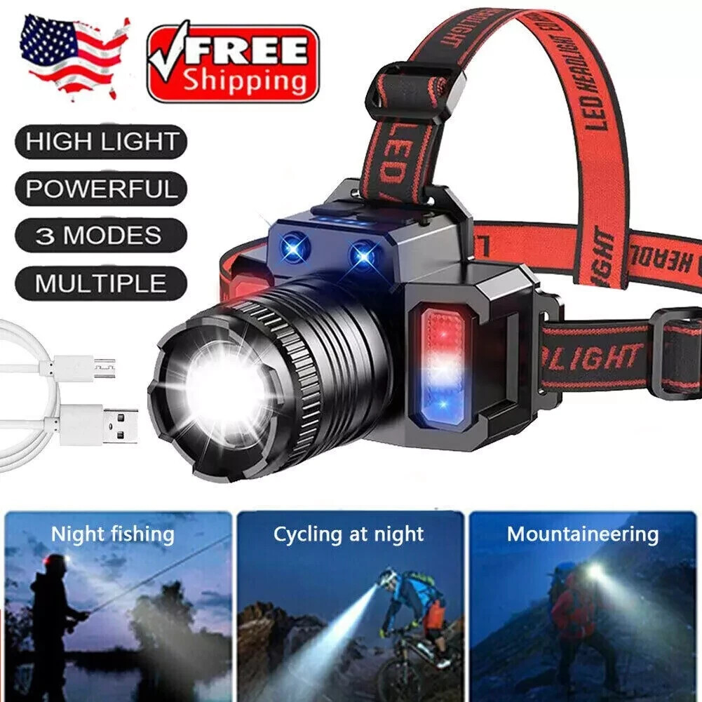 Super Bright LED Headlamp Flashlight USB Rechargeable Headlight Waterproof Lamp