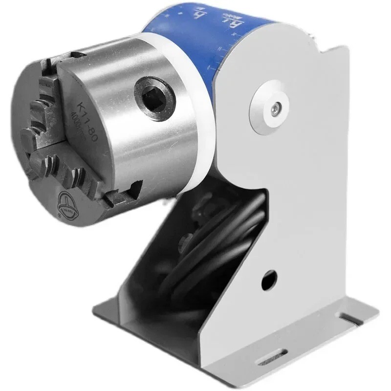 Fiber Laser Marking Machine with Rotating Head and Three-Jaw Rotating Chuck