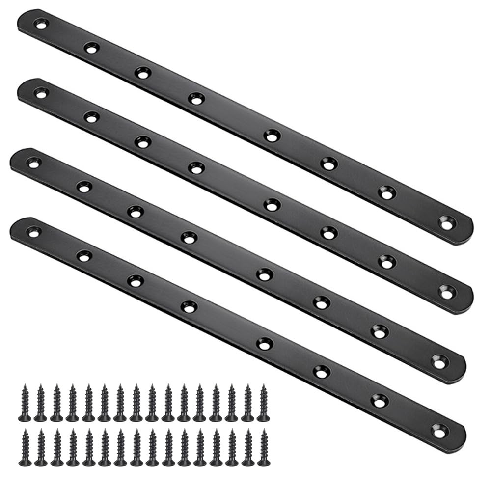 12" Flat Mending Plate 4Pcs Straight Braces Stainless Steel Black