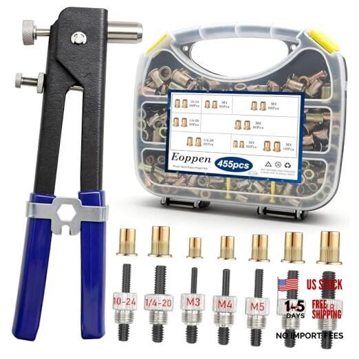 455Pcs Rivet Nut Tool Kit, Rivnut Tool Kit with 7 SAE and 455Pcs (Carbon Steel)
