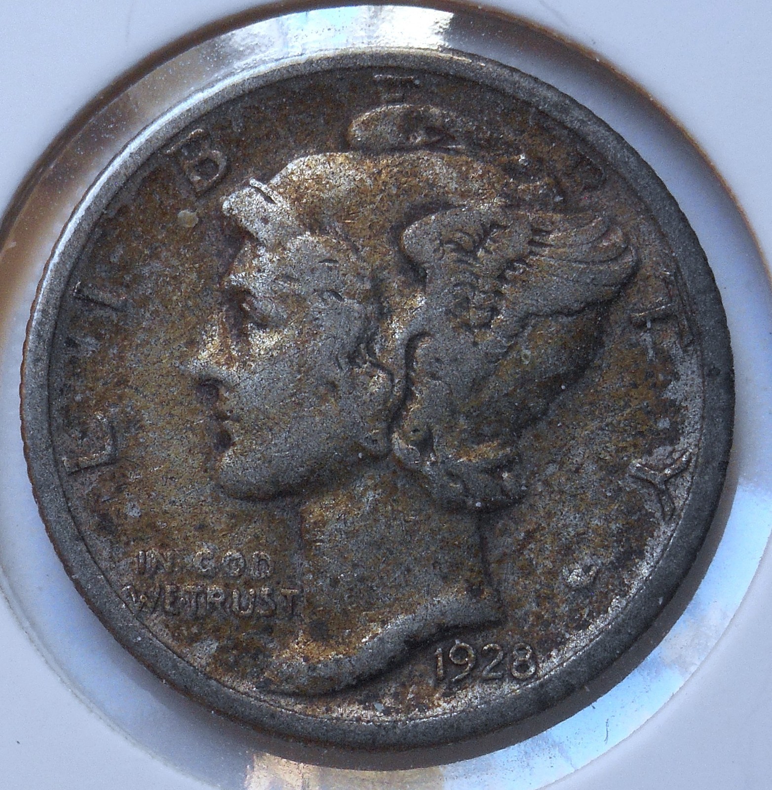 1928-s . Large-S Mercury Dime . F+ . Fine+ . Cherry Picker's Variety FS-501