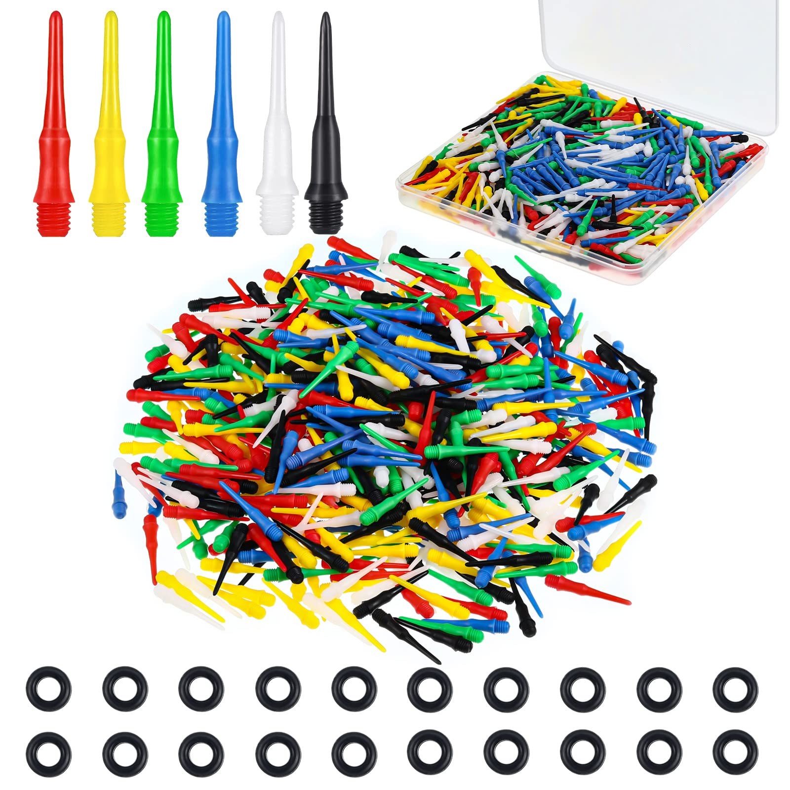 Sotiff 600 Pieces 2ba Thread Plastic Dart Tips Points and 600 Pieces Soft Rub...