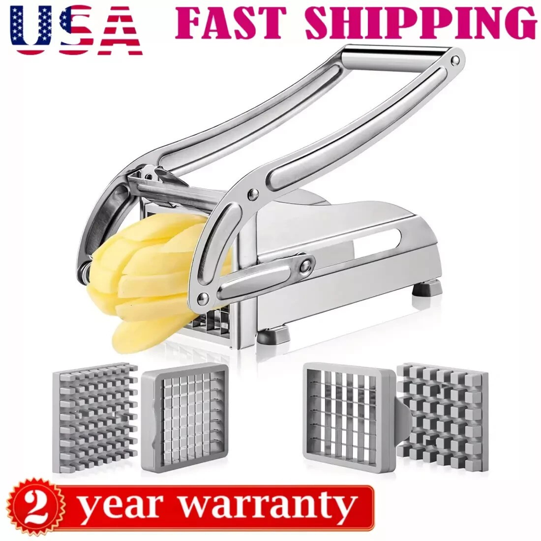 2 Blade Stainless Steel French Fry Cutter Potato Vegetable Slicer Chopper Dicer