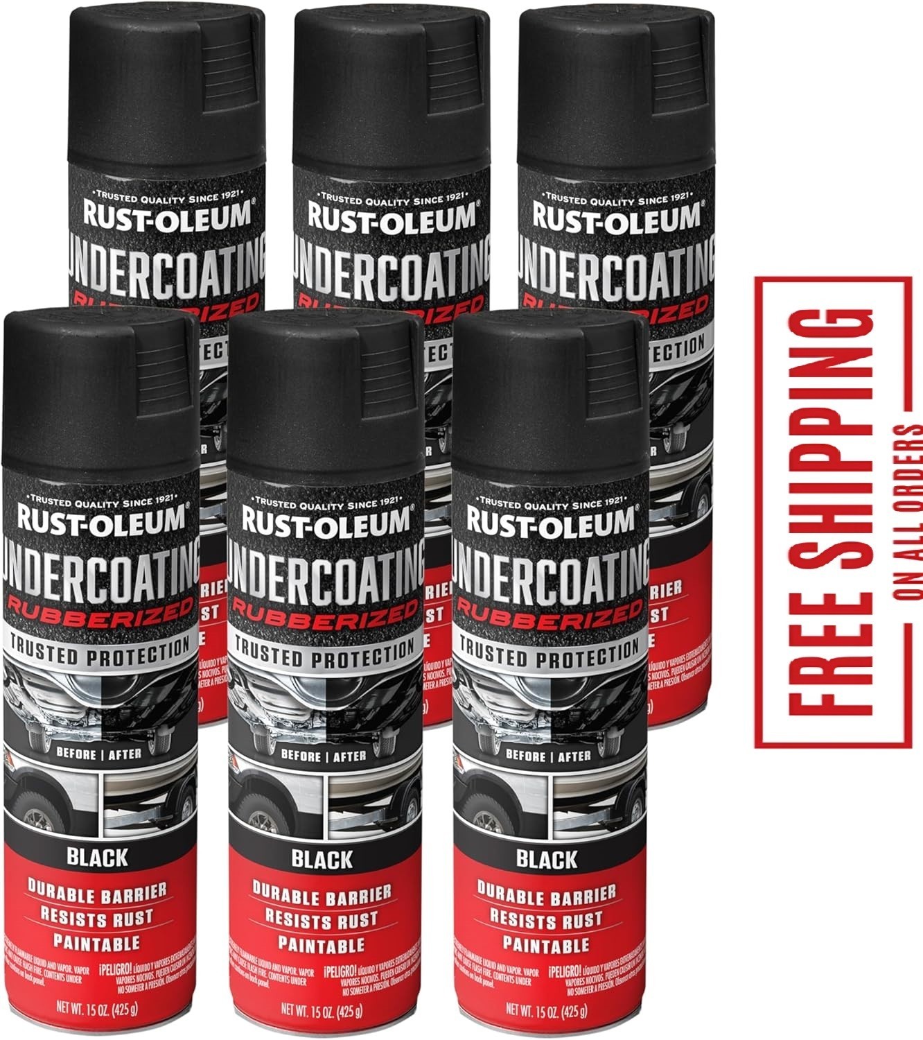 Rust-Oleum  248657-6PK Stops Rust Truck Bed Coating Spray Paint, 15 oz, Black, 6