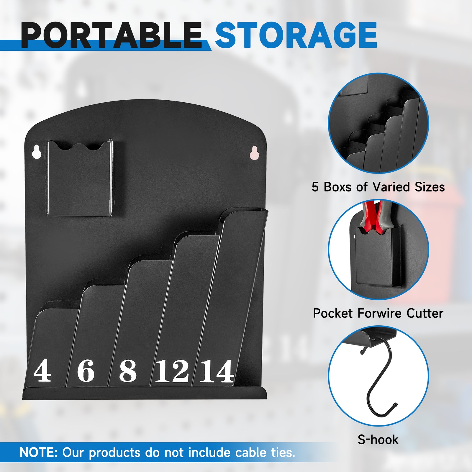 Cable Tie Holder, Wall Mount Storage Rack Organizer for Various Lengths Zip Tie