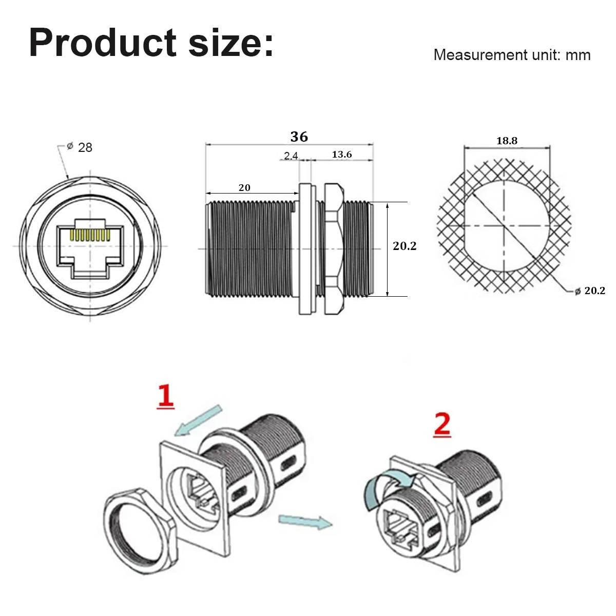 6 PCS Waterproof Cat6 RJ45 Bulkhead Ethernet Coupler Shielded Panel Mount