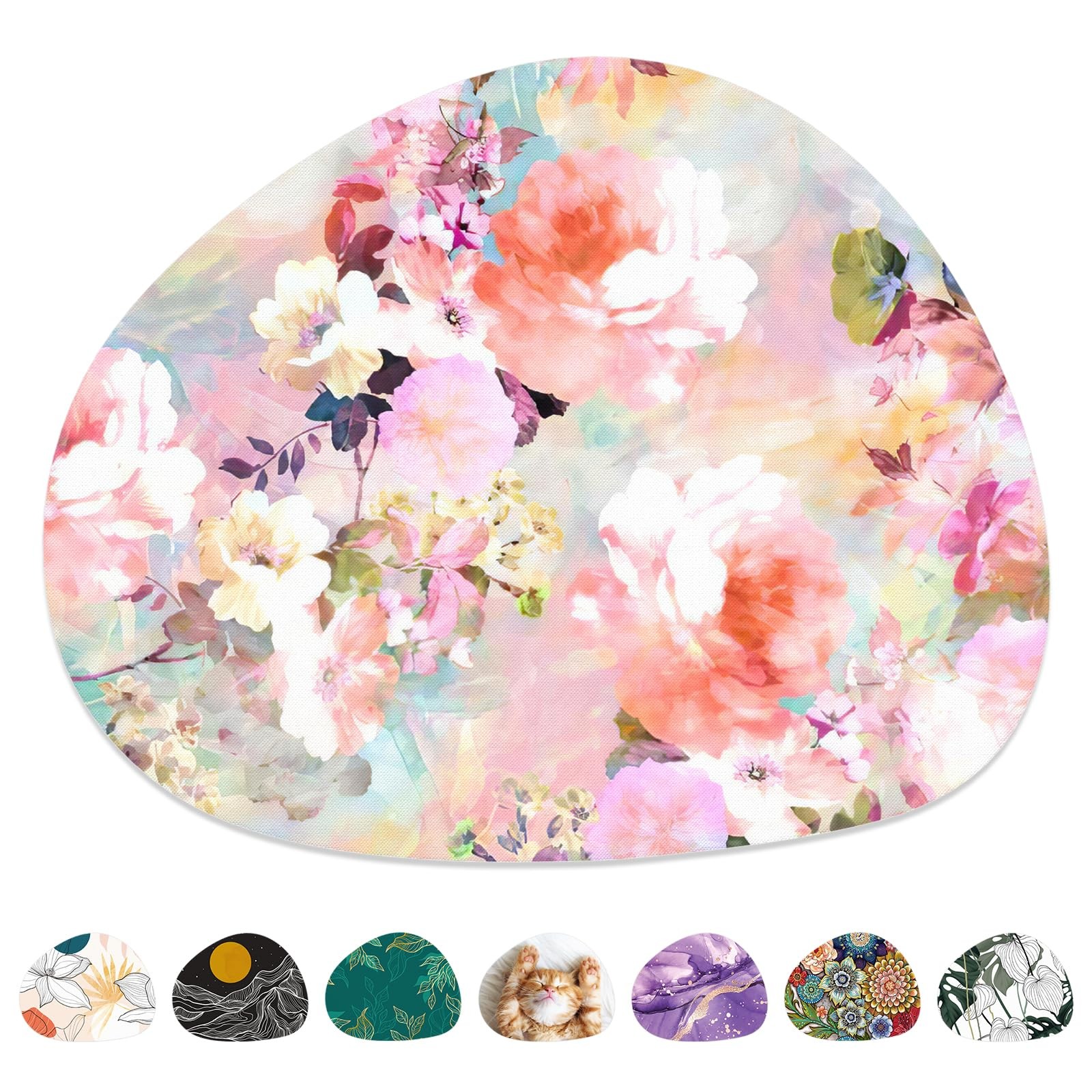 Niniubye Mouse Pad, Premium-Textured Oval 8.7x7.1x0.12 inch, Colorful Flower