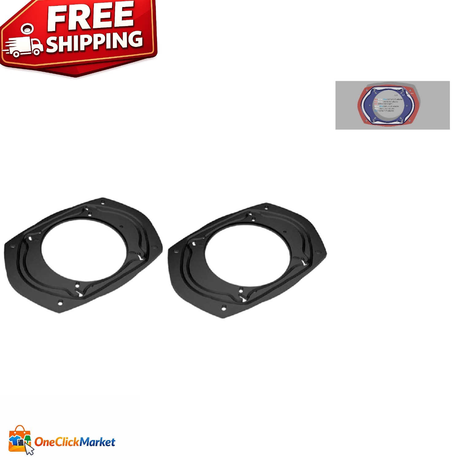 Made in USA 2-Pack Speaker Adapter Plates - Fits 6x9 & 5.25 for Boats & Cars