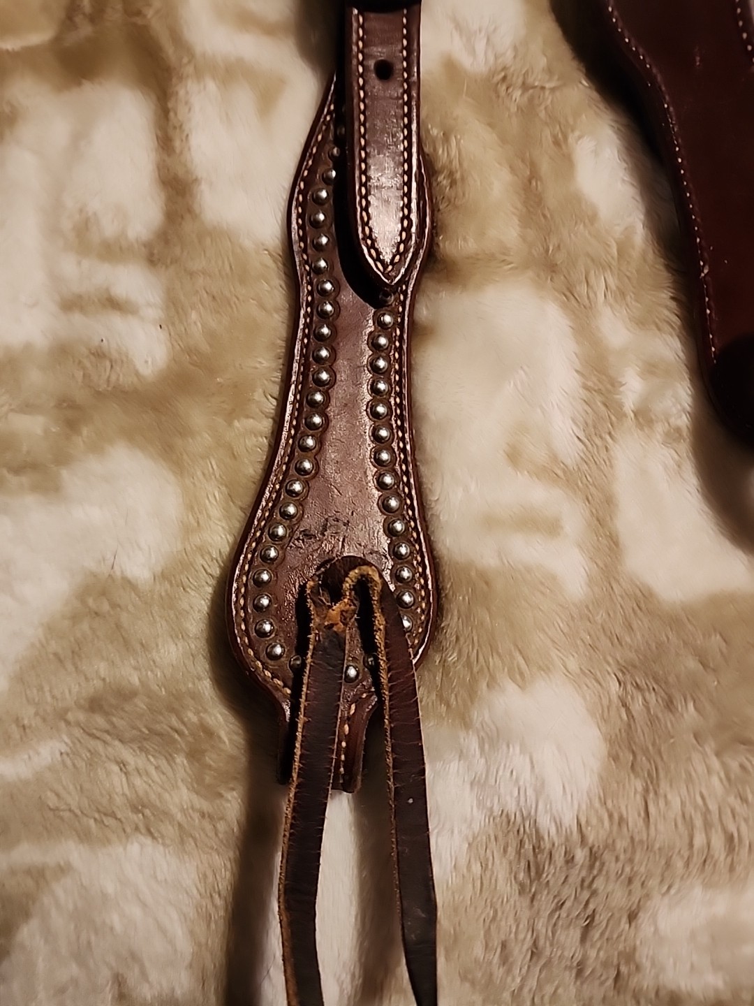 Double Eared Silver Dot Western Bridle Headstall Med Brown Leather EUC
