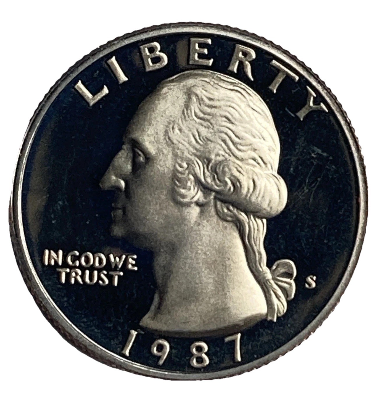 1987-S Proof Type Washington Quarter 25 Cent Coin.