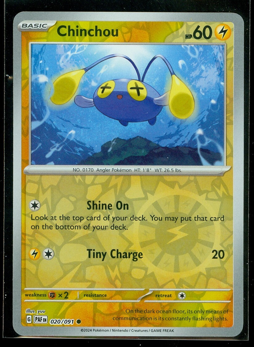 Pokemon CHINCHOU 020/091 - Paldean Fates - Rev Holo - - MINT