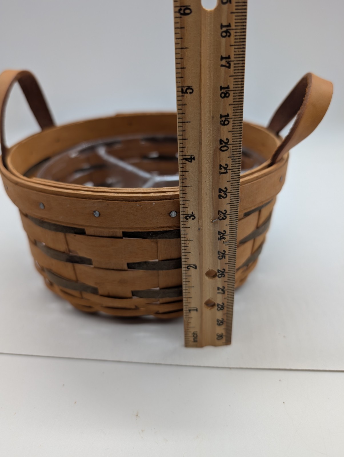 Longaberger 1999 Round Basket with Leather Handles & 3-Way Divided Protector