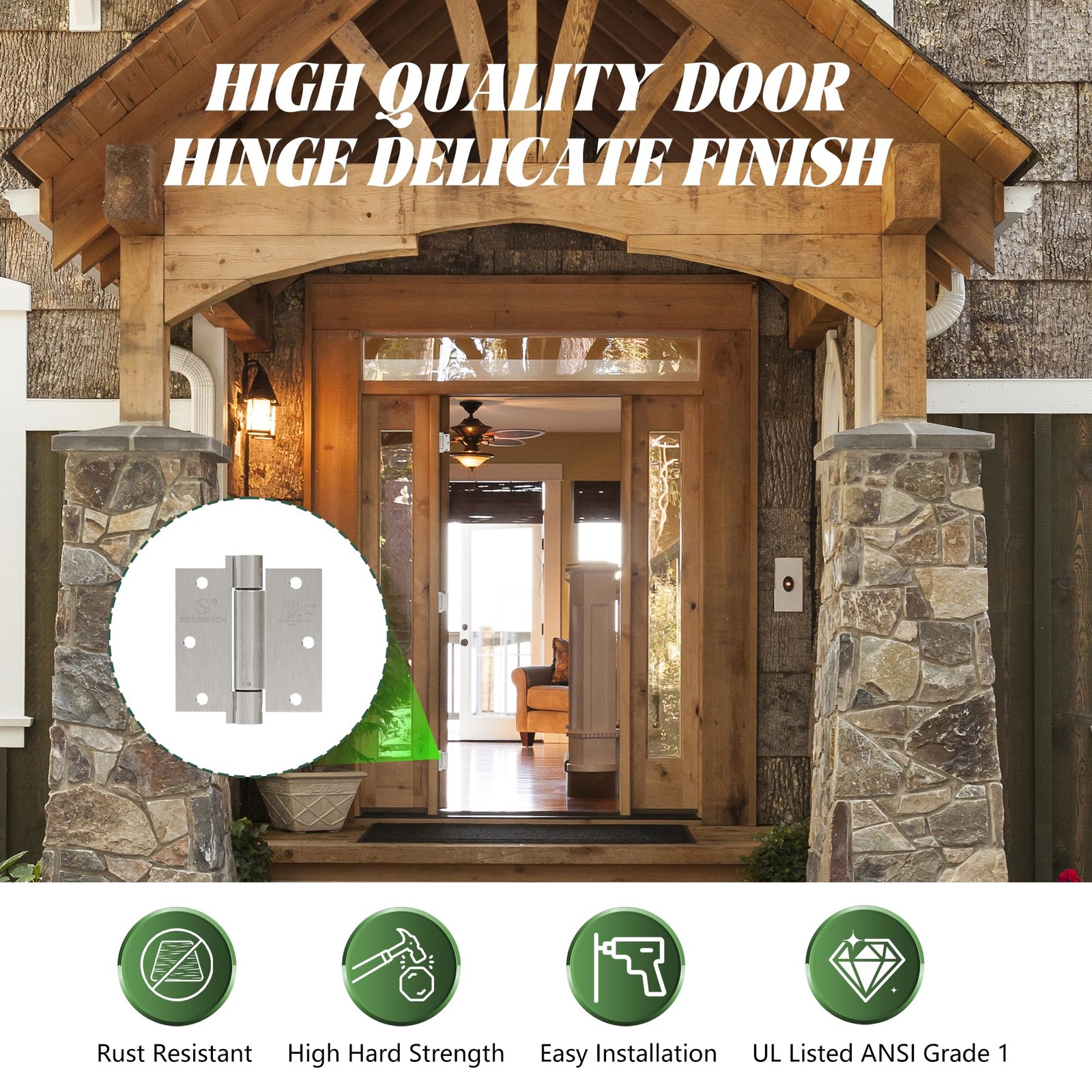 3 Pack Self Closing Door Hinges 3.5 inch Satin Nickel Door Hinges Spring Load...
