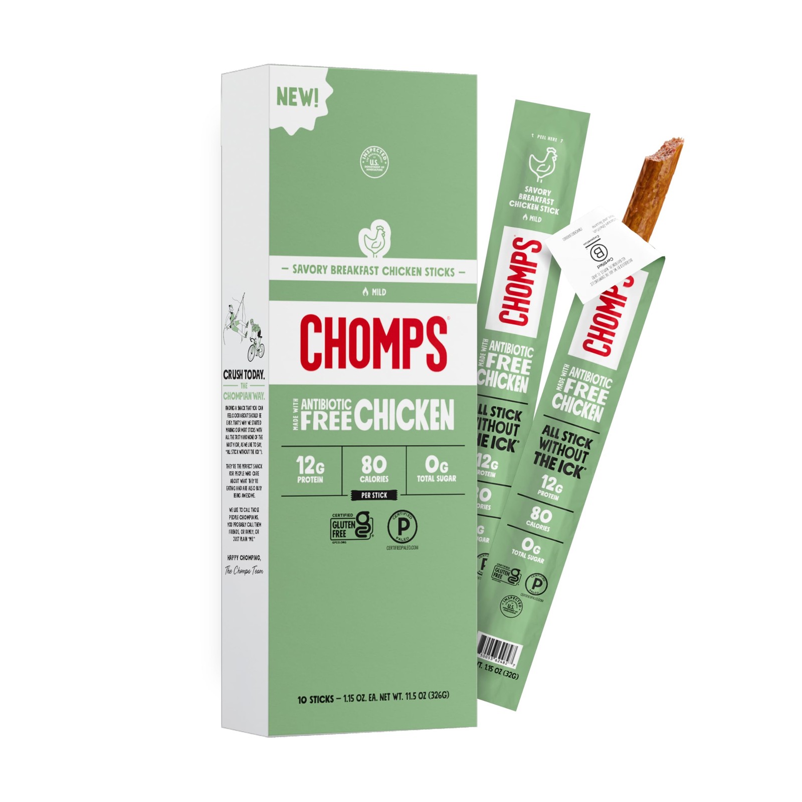 Savory Breakfast Chicken Jerky Meat Snack Sticks 10-Pack - Keto, Paleo, Low C...