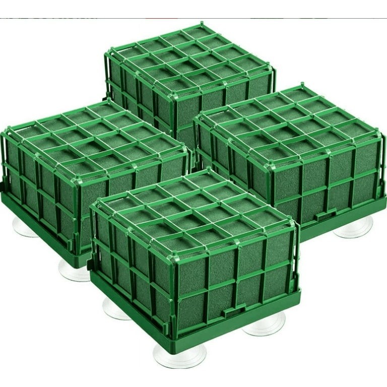 4 Pack Square Floral Foam Cage, Floral Foam Blocks with Suction Cup, Flower Cage