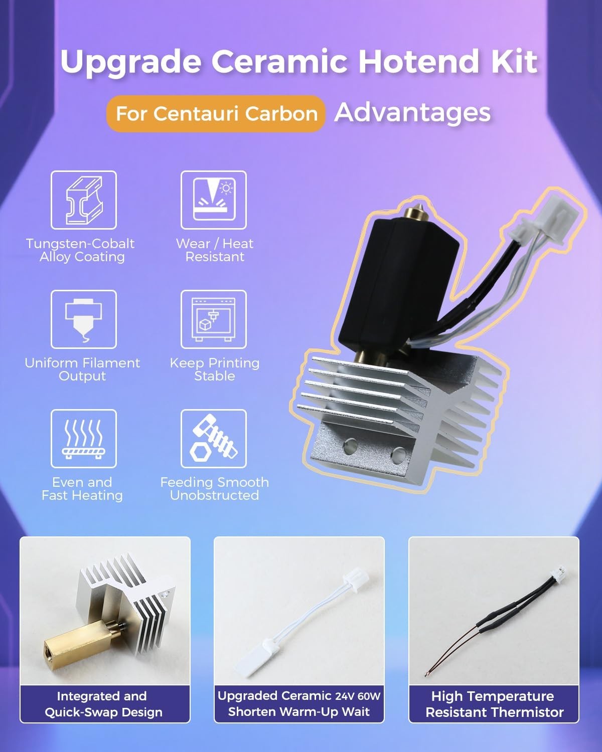 Ceramic Hotend Upgrade Kit 2 Pack for Elegoo Centauri Carbon Nozzle Set Tools