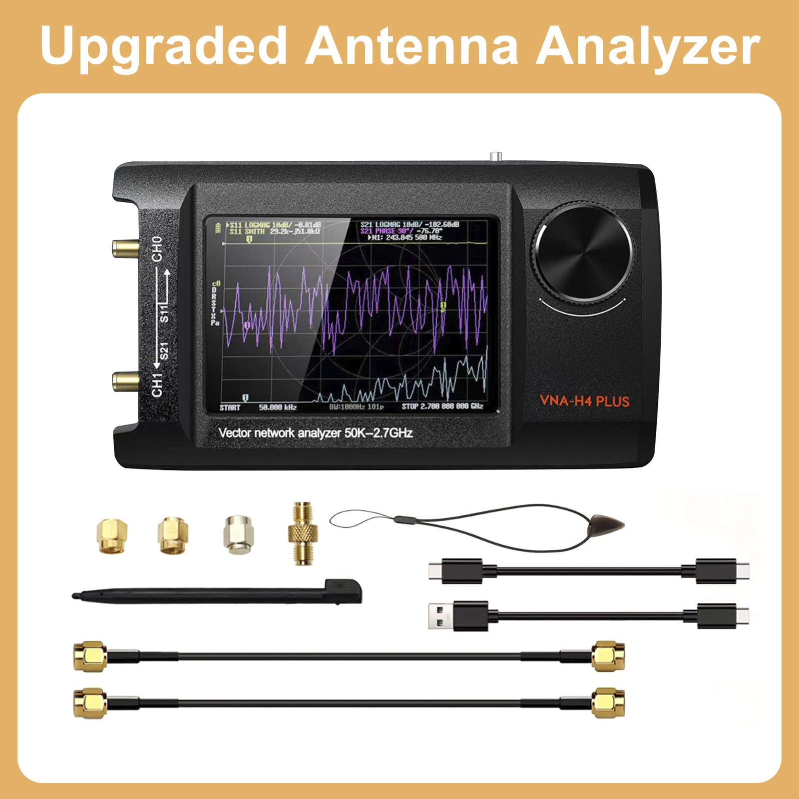 NanoVNA-H4 4" LCD 50KHz~2.7GHz VNA HF VHF UHF UV Vector Network Analyzer