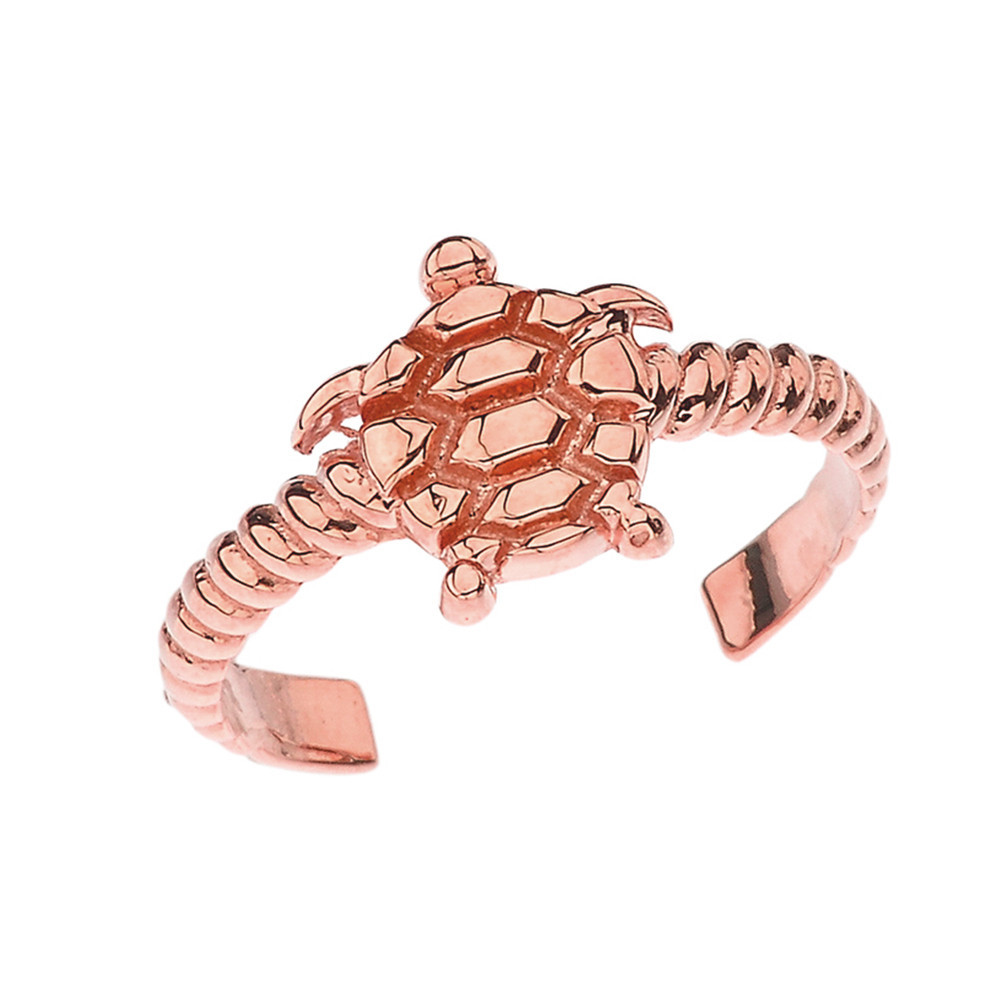 Solid Gold Sea Turtle Rope Toe Ring (Available in Yellow/Rose/White Gold)