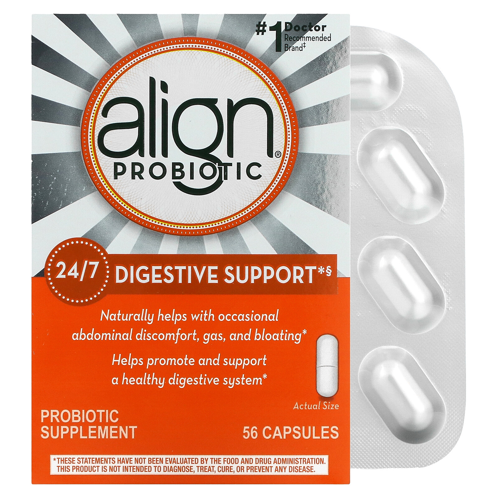 24/7 Digestive Support, Probiotic Supplement, 56 Capsules