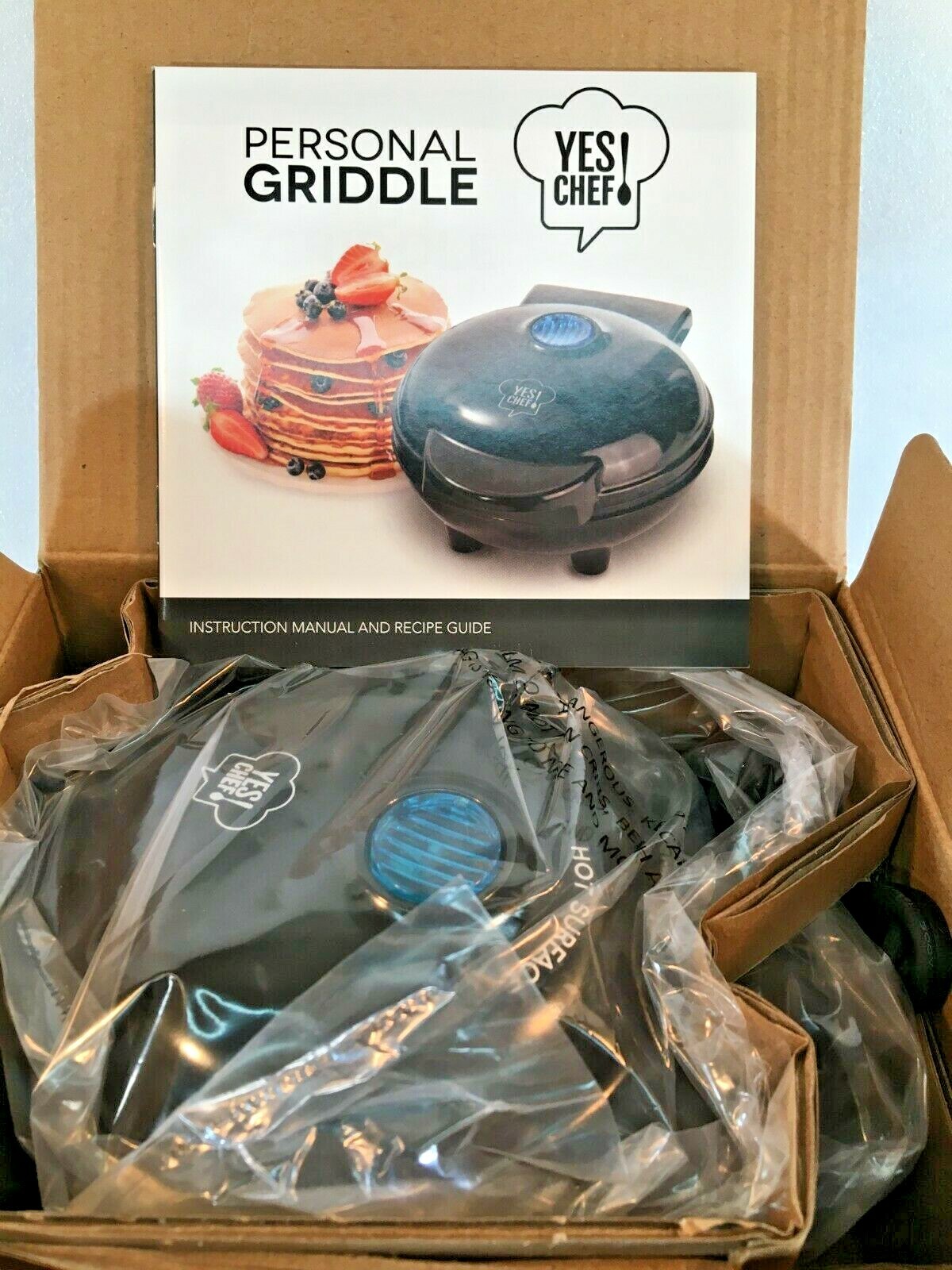 YES CHEF Personal Griddle 5" Black + Recipe Booklet NIB