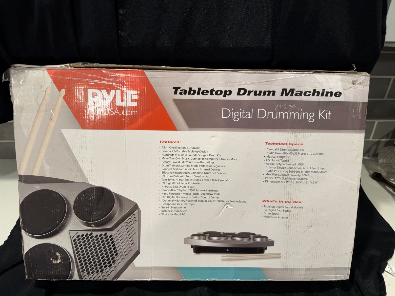 Pyle PTED06 Electronic Tabletop Drum Machine 7-Pad Digital Kit Open Box Unused