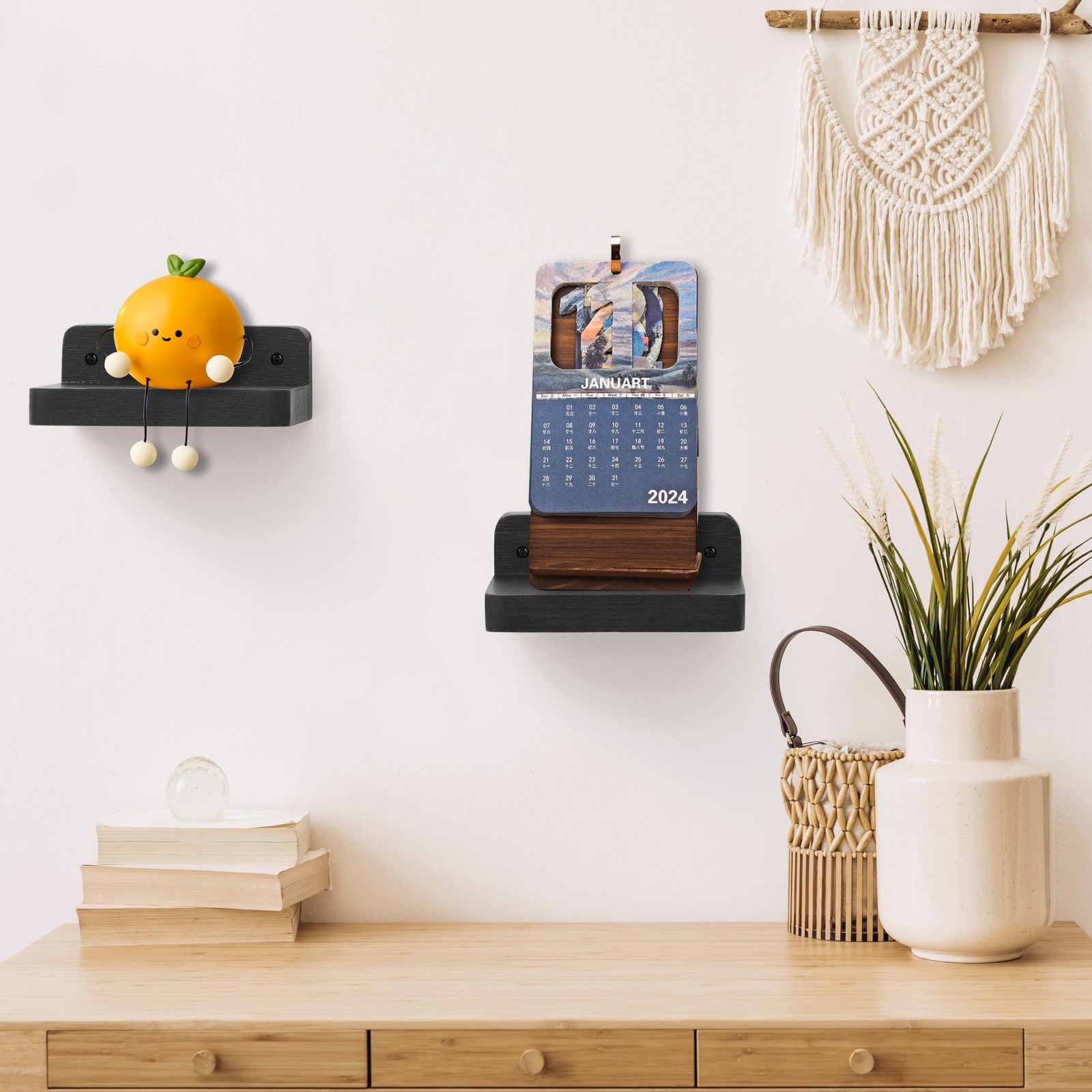 Mini Floating Wall Shelves Rustic Wood Display Ledges 4x4 Inch Black