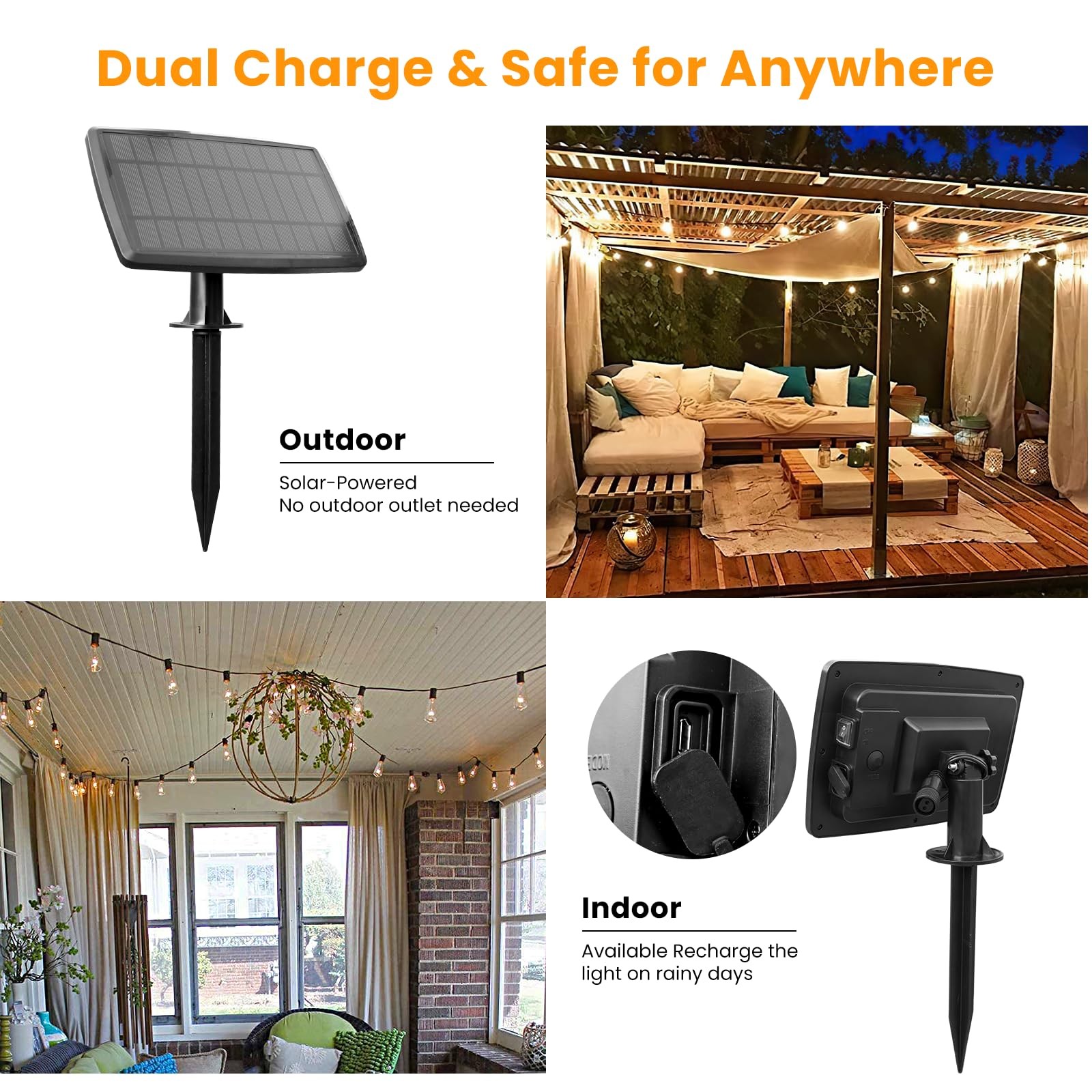 Solar String Lights 100FT Outdoor Edison Bulbs Remote Dimmable