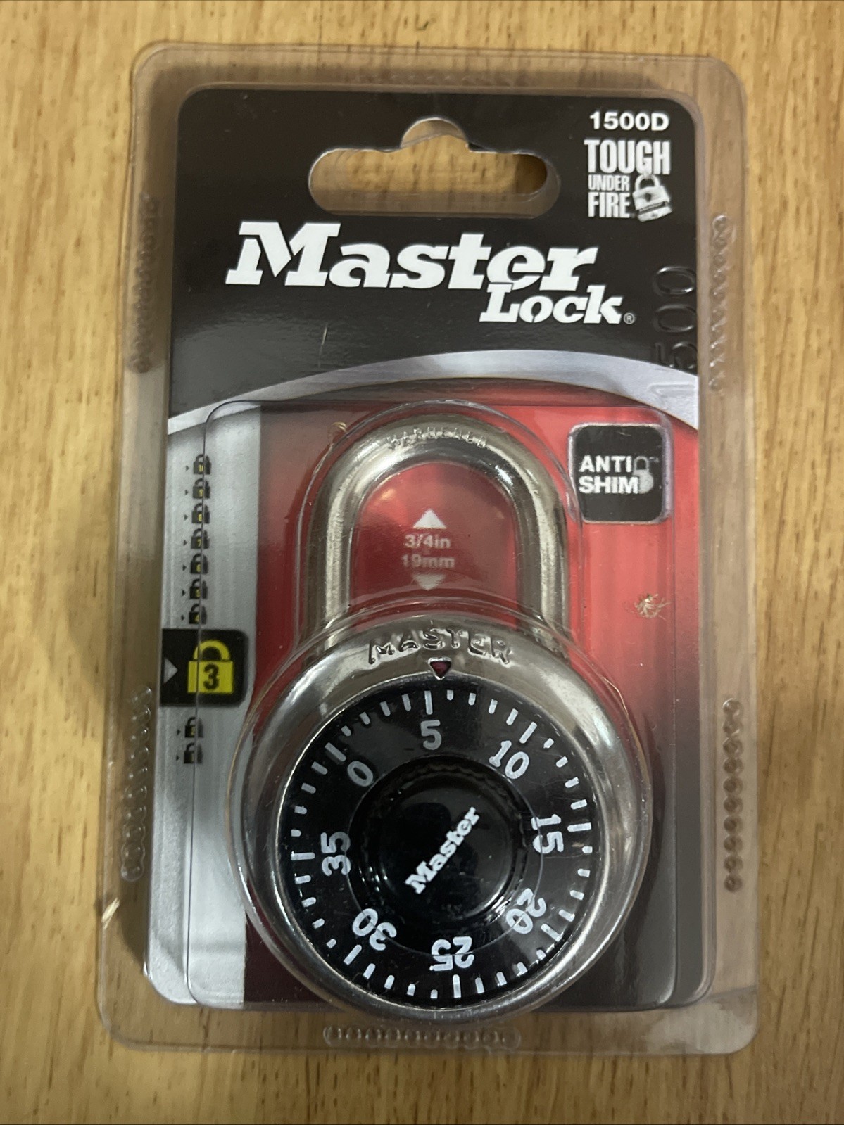 NEW Master Lock Anti-Shim 3-Digit Combination Lock #1500D Black 3/4’