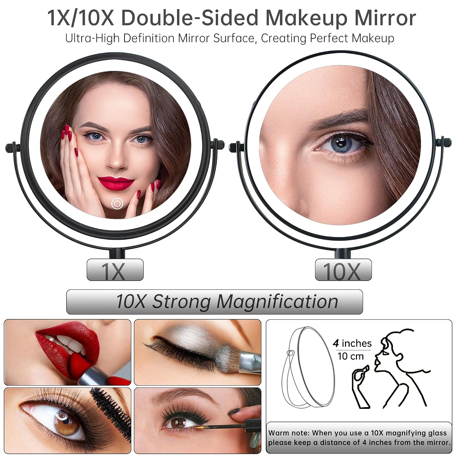 JANEEVA 8" Wall Mounted Lighted Makeup Mirror,Rechargeable Double Sided 1X/10X M