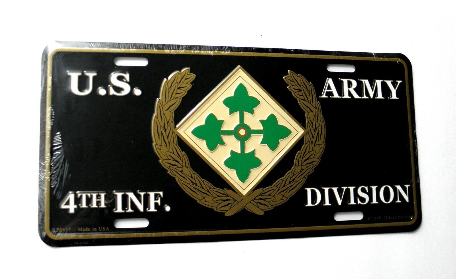 US Army 4th Infantry Division Embossed Metal License Plate 6 x 12 inches
