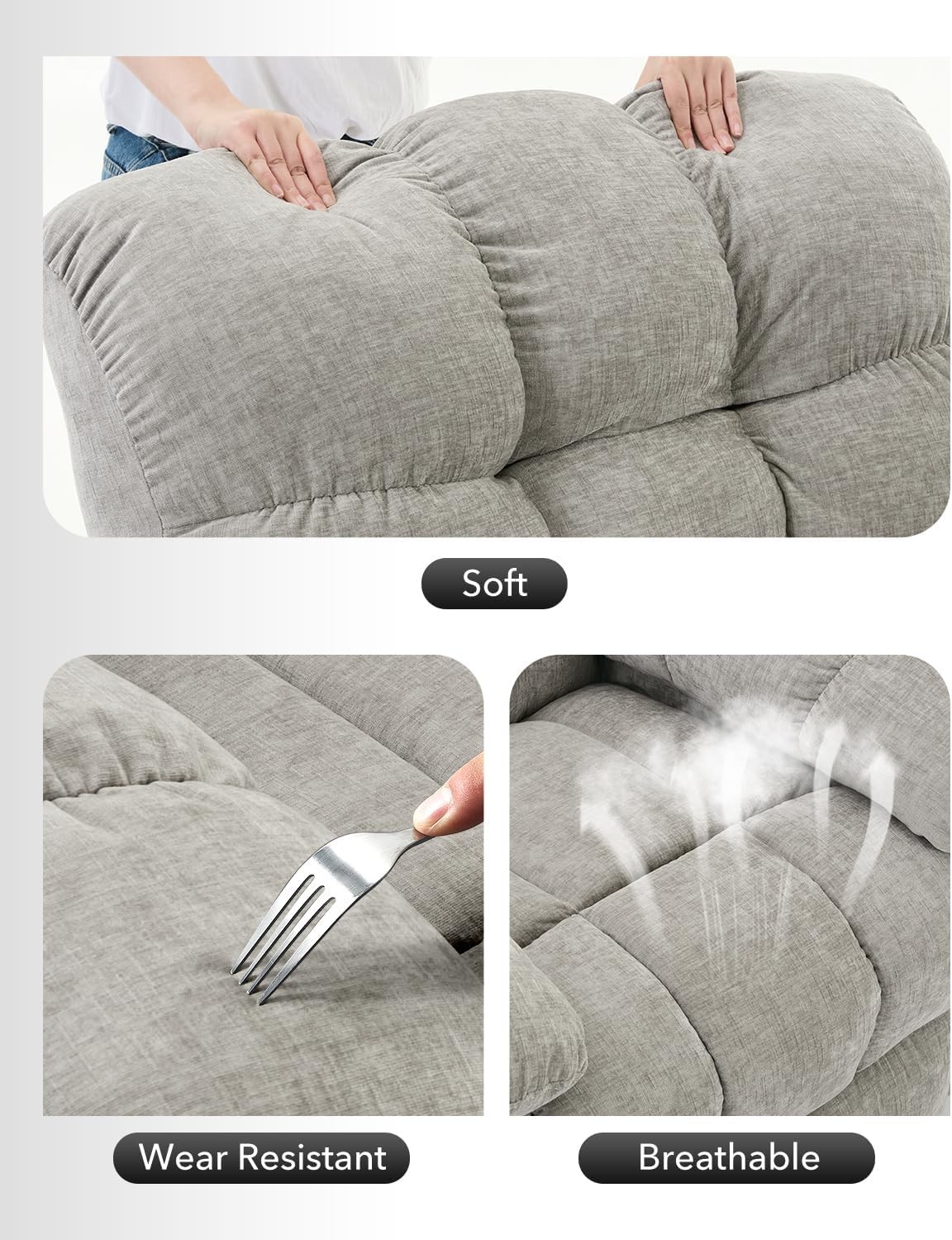 Rocking Recliner Chair Upholstered 360° Swivel Rocker Chair Deep Seat Light Gray