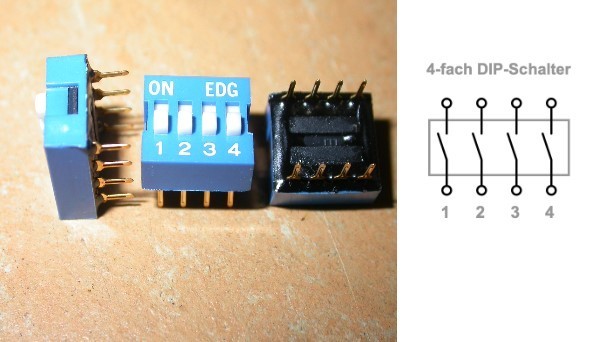 DIP switch 4 pole blue coding sliding RM 2.54 DIL 5 pieces L#028-1